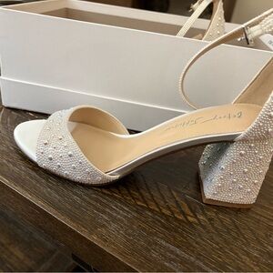 Elegant White Beaded Women's Heels